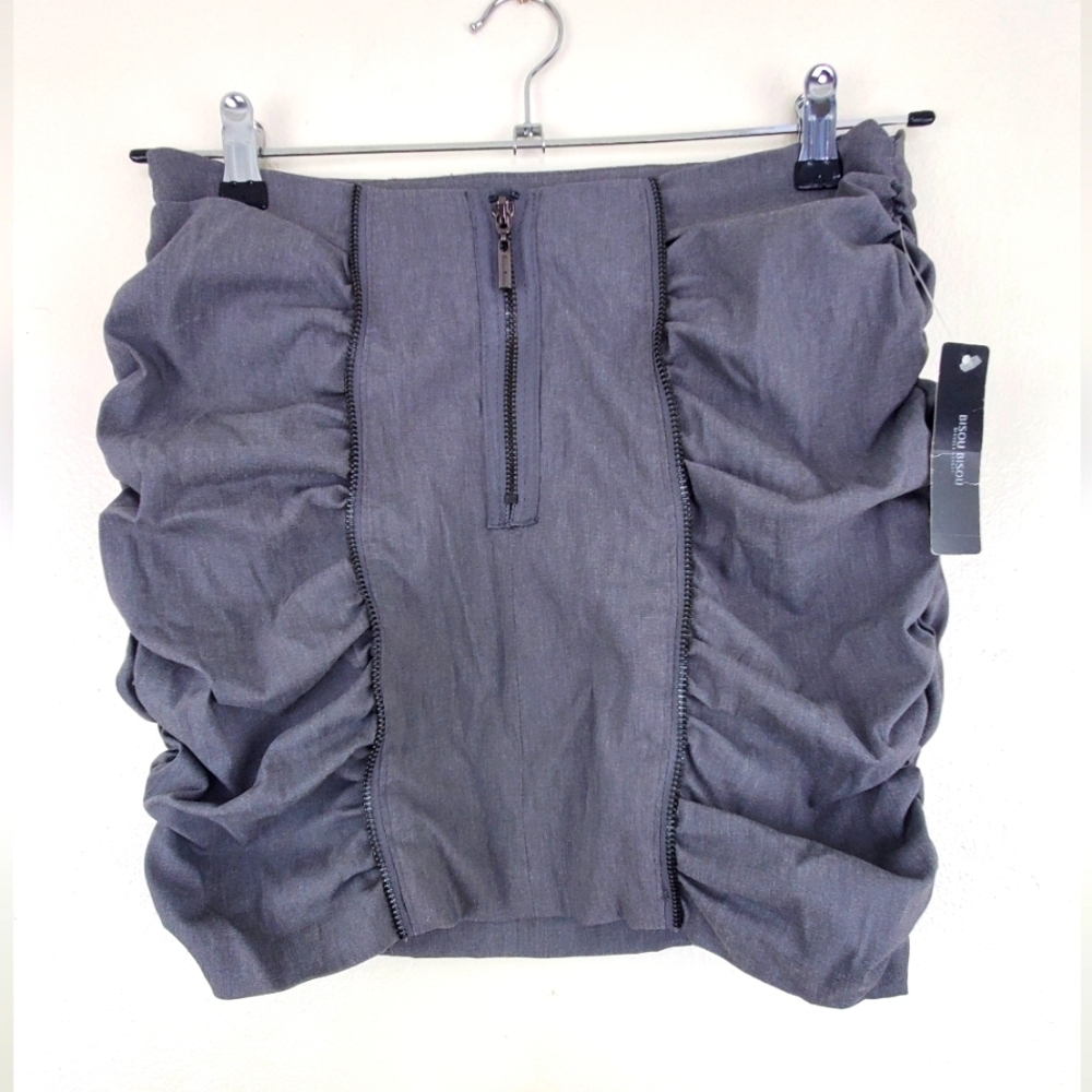 Bisou Bisou Gray Ruched Bodycon Mini Skirt Zipper Trim NWT Size 8